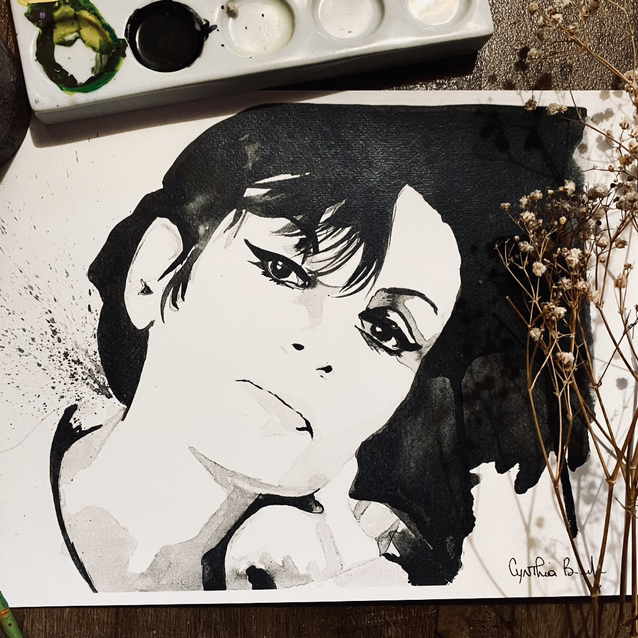 Barbara portrait à l’encre| POP ART Portrait - Cynthia.b