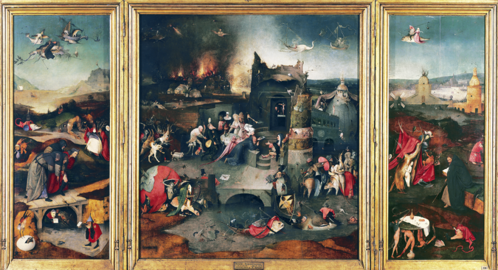 Jérôme Bosch, peinture 'médiéval fantastique': La Tentation de Saint-Antoine (détail) (Taschen) Jérôme Bosch, médiéval fantastique | Jérome Bosch : La Tentation de Saint-Antoine (détail) (Taschen)
